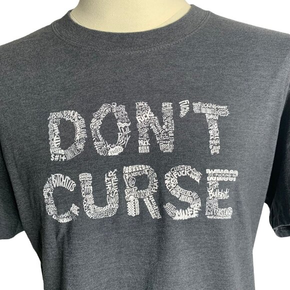 Funny Dont Curse Crewneck T Shirt M Grey Short Sleeve Graphic Adult Humor - Picture 2 of 8